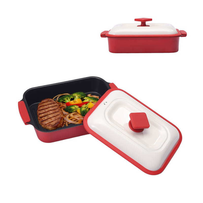 Sartén antiadherente para microondas de gran capacidad con tapa para calentar y cocinar