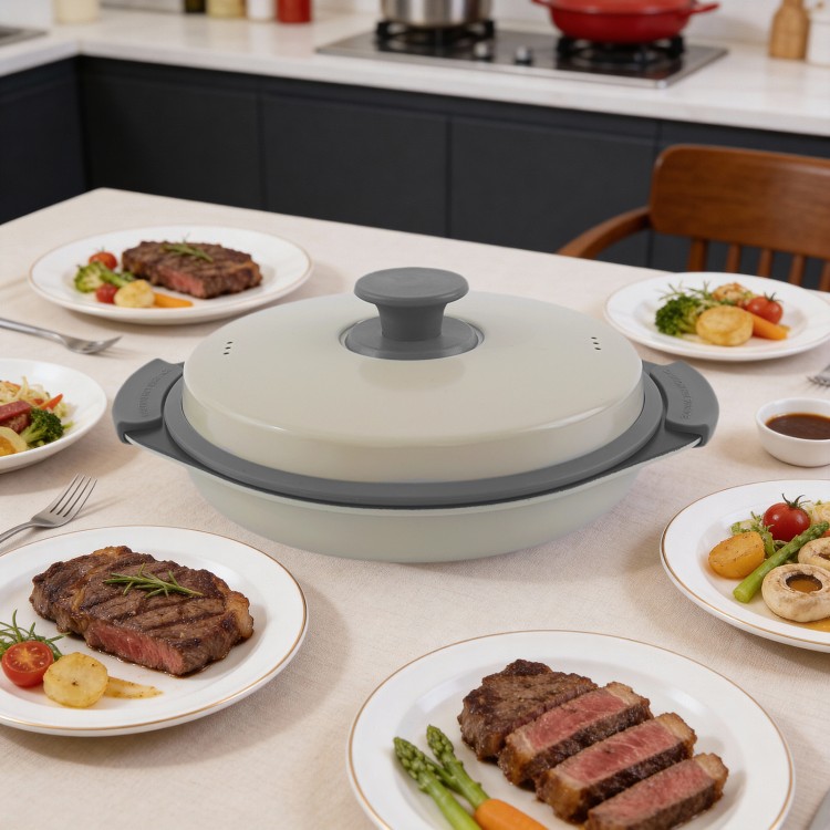 Olla múltiple con parrilla para microondas para cocinar y preparar comidas con bajo contenido de aceite