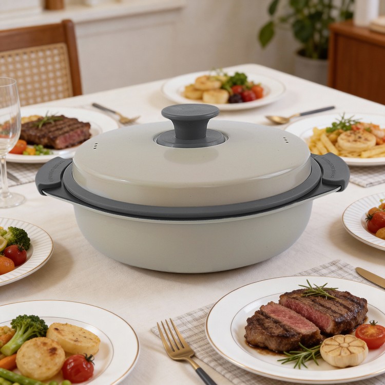 Olla múltiple con parrilla para microondas para cocinar y preparar comidas con bajo contenido de aceite